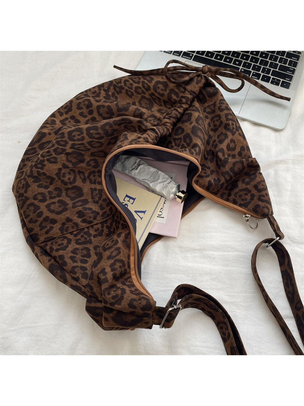 Cosbai - Leopard Print Hobo Zipper Shoulder Bag