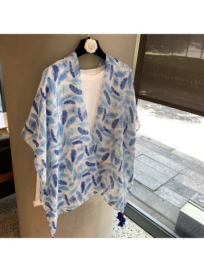 Scarvii - Blue Feather Pattern Layering Wrap Scarf