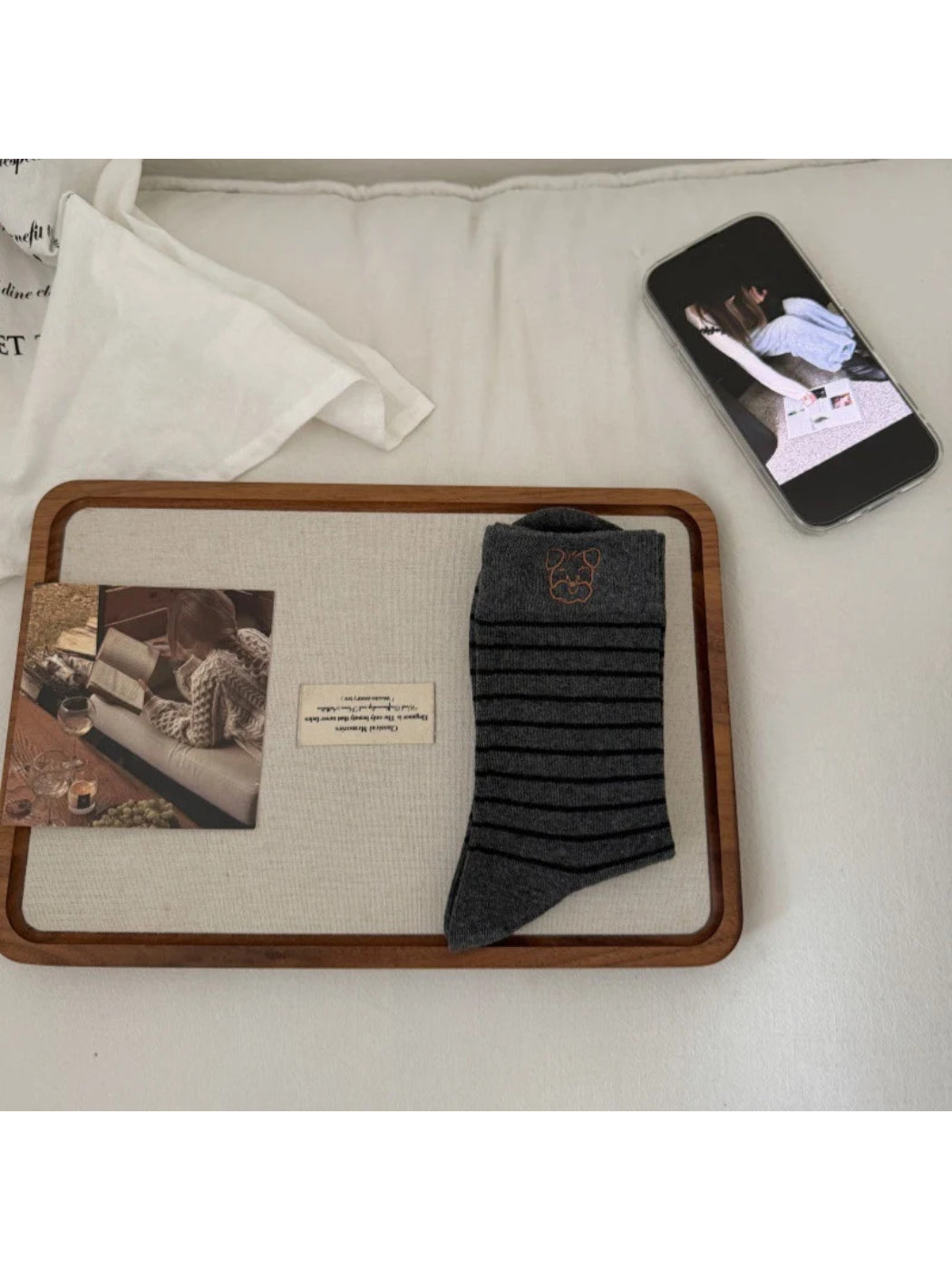 Rufia - Animal Face and Stripe Crew Socks
