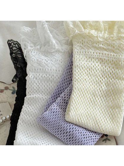 Rufia - Decorative Lace Edge Sheer Mesh Mid-calf Socks