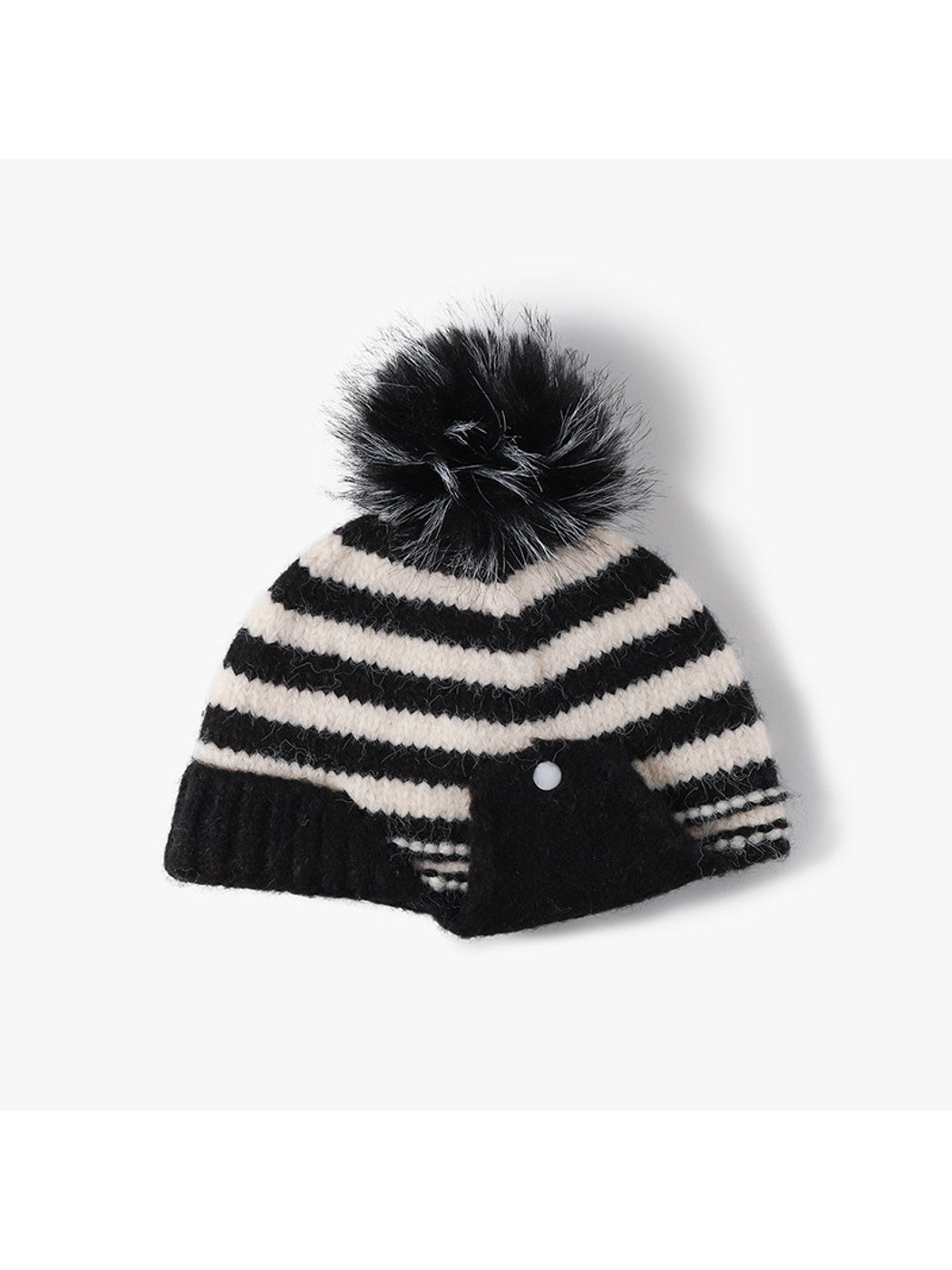 Haila - Striped Pom Ear Flap Knit Winter Hat
