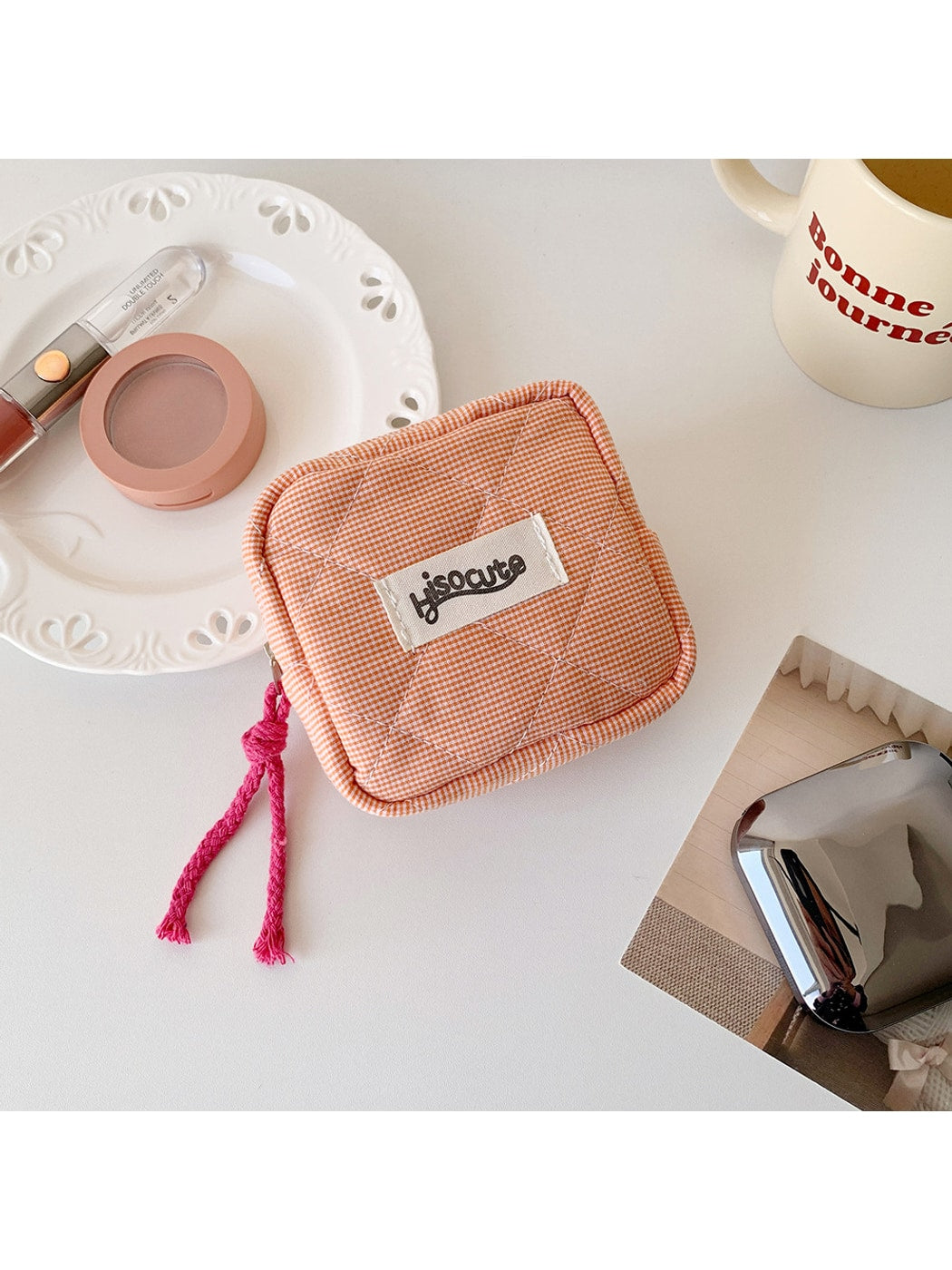 Cosbai - Square Plaid Everyday Storage Zipper Pouch Bag