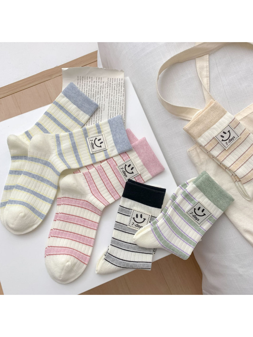 Rufia - Smile Patch Stripe Crew Socks product image 1