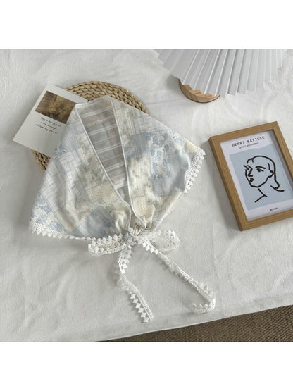 Scarvii - Elegant Floral Print Lace Edge Bandana Scarf