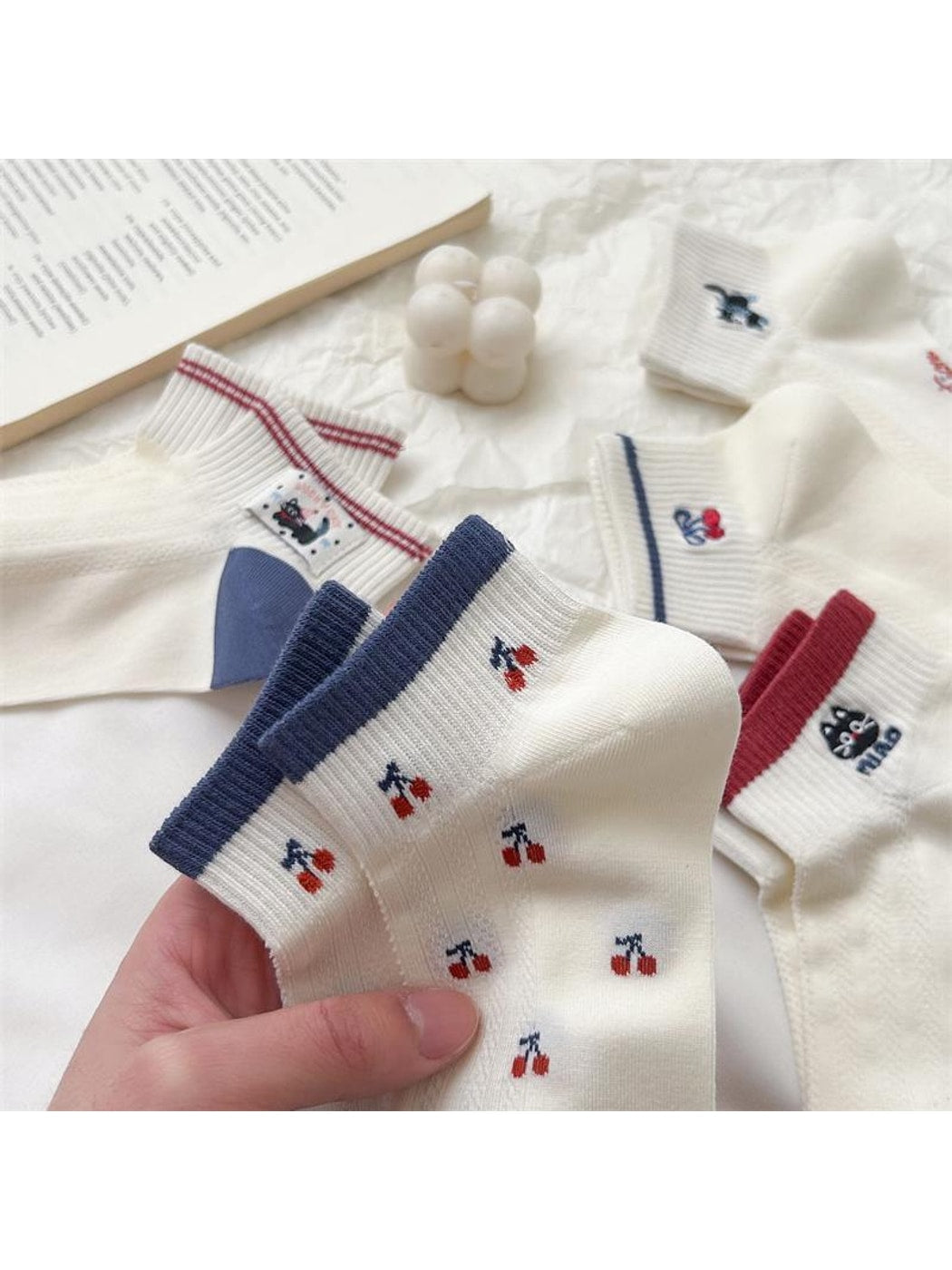 Rufia - Playful Cat and Cherry Ankle Socks