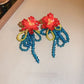 Earwish - Vintage Beaded Flower Fringe Earrings in Red & Blue