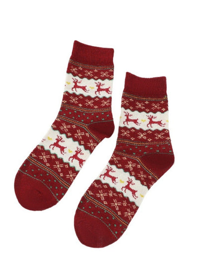 Rufia - Christmas Reindeer Snowflake Mid-Calf Socks - 5 Options