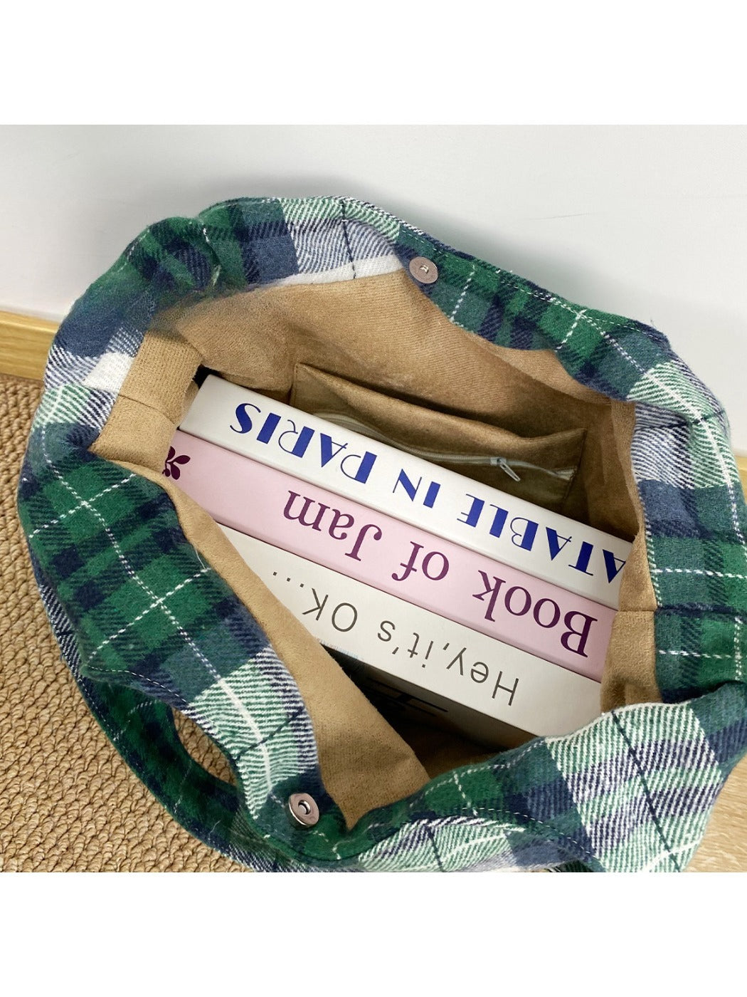 Cosbai – Plaid Embroidered Shoulder Tote