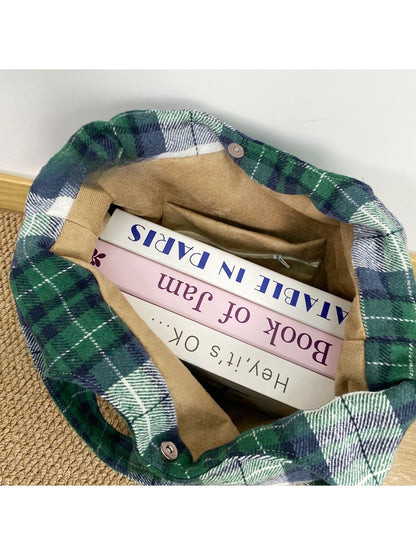 Cosbai – Plaid Embroidered Shoulder Tote