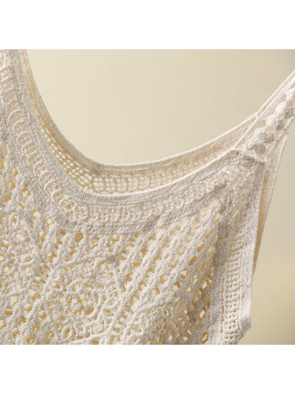 Crosa - Solid Color Geometric Pattern Knit Tank Top