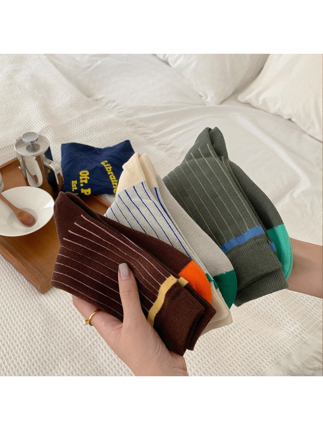 Rufia - Subtle Stripe Contrast Crew Socks