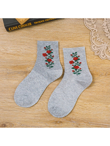 Rufia - Vintage Floral Embroidery Crew Socks