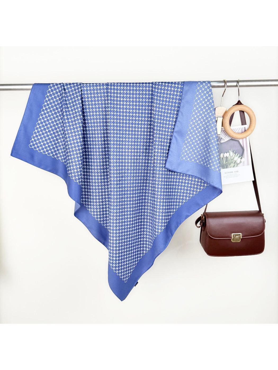 Scarvii Soft Geo Bandana Square Scarf laid flat showing full square shape and pattern