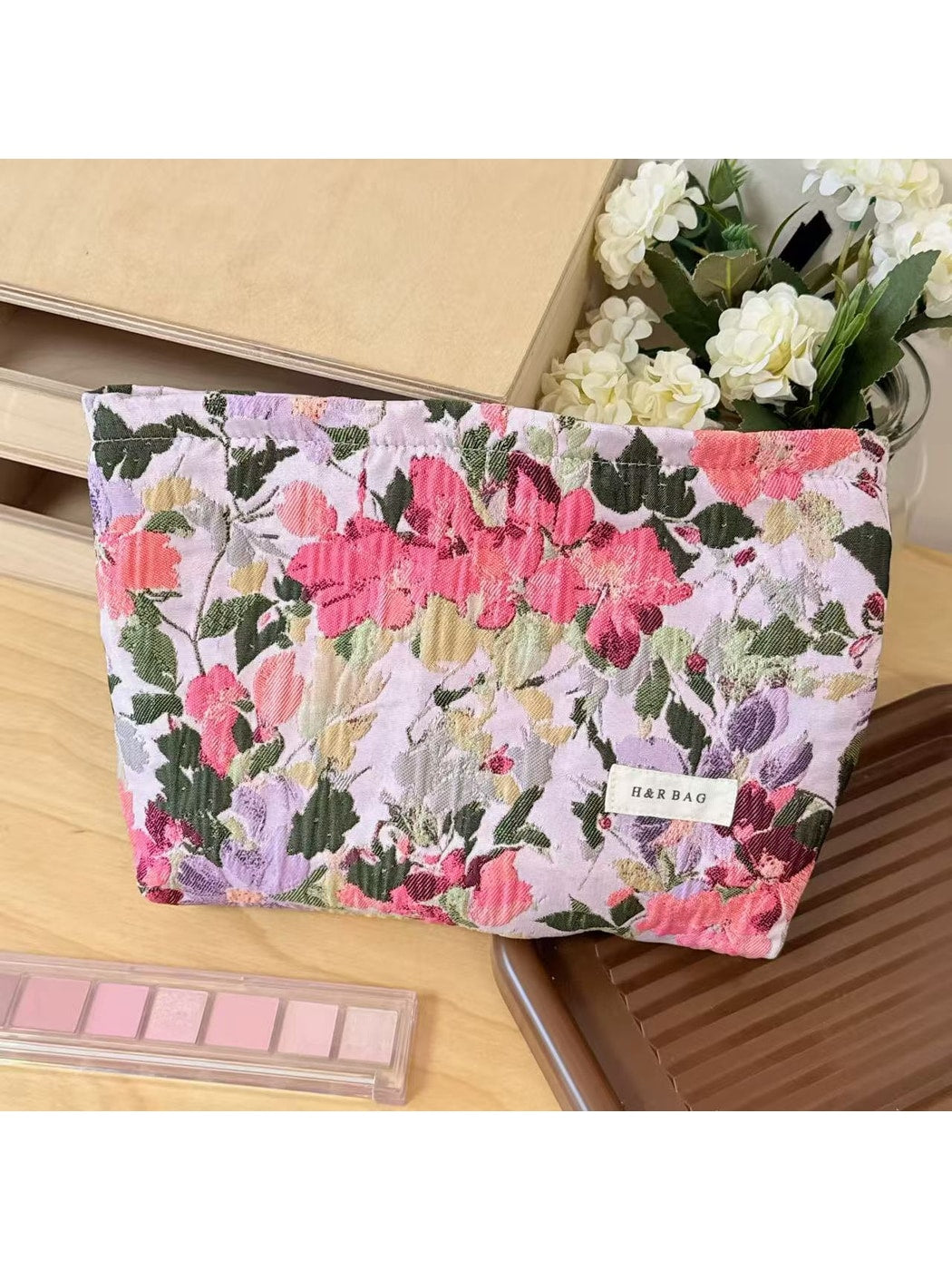 Cosbai - Purple Floral Zippered Cosmetic Organizer Bag