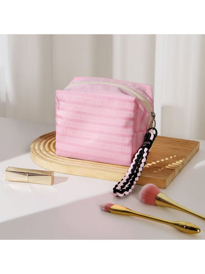 Cosbai - Striped Zipper Makeup Organizer Bag