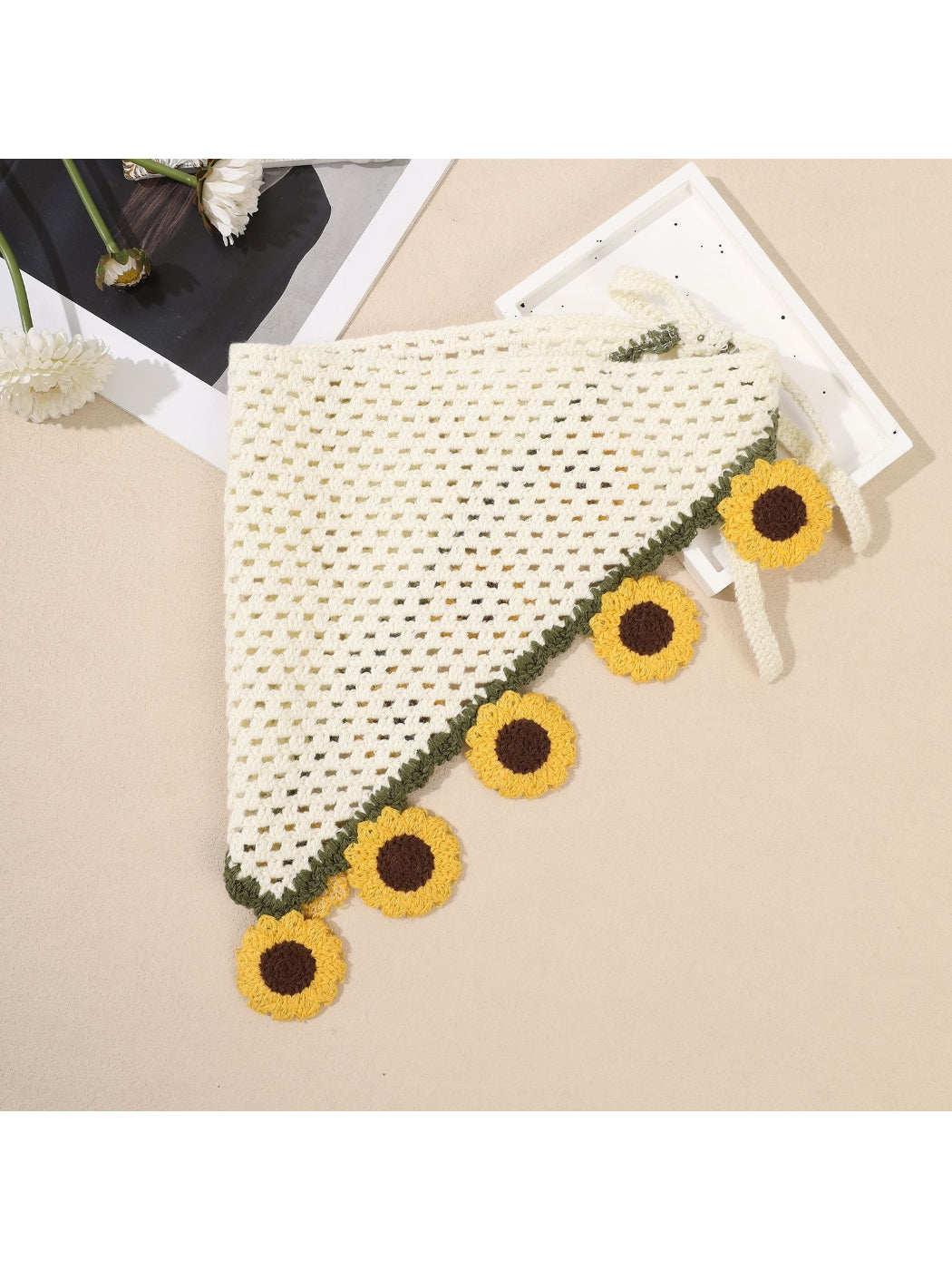 Scarvii Sunflower Crochet Triangle Scarf