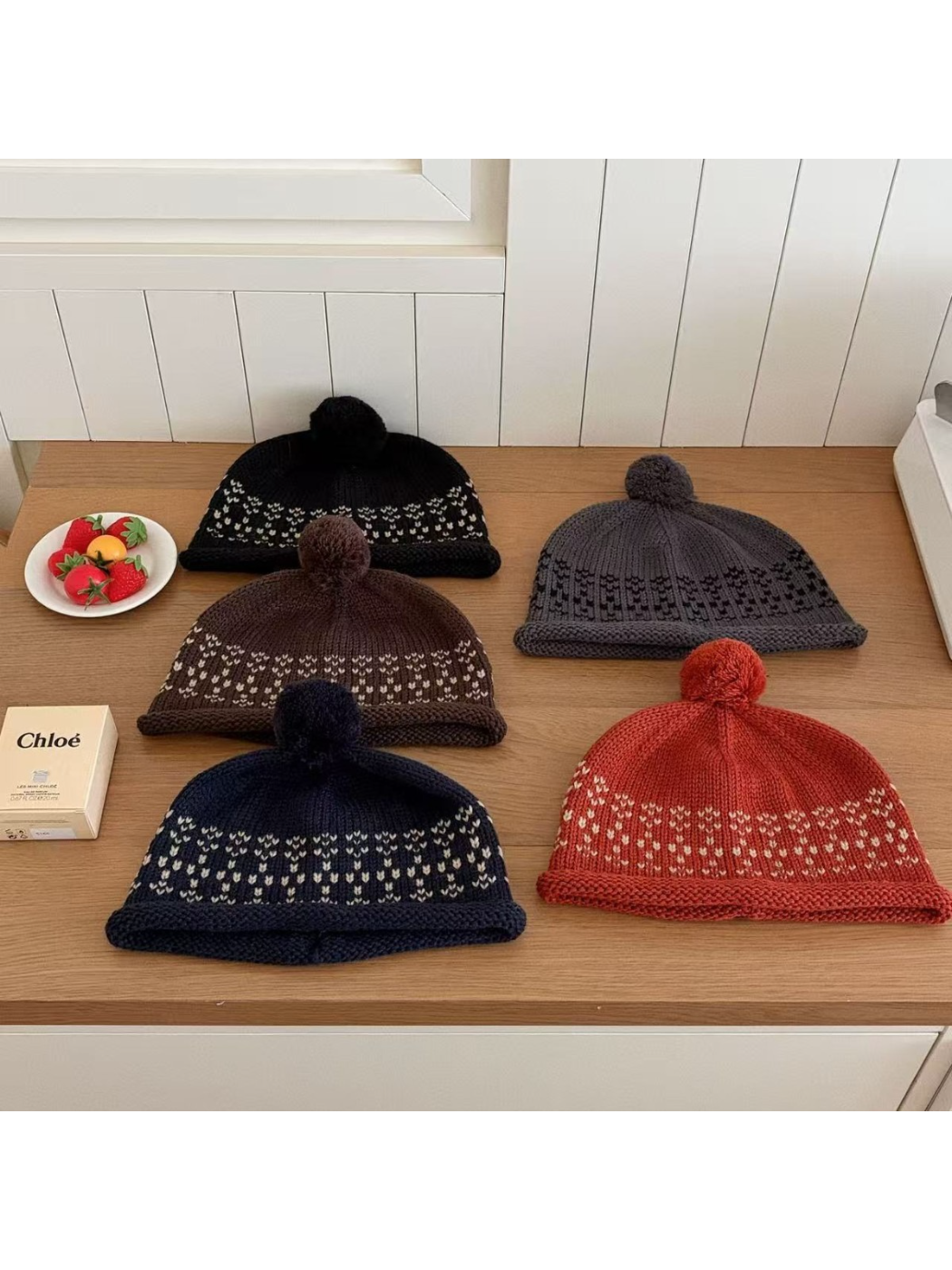 Haila - Fair Isle Rolled Brim Pom Pom Knit Beanie