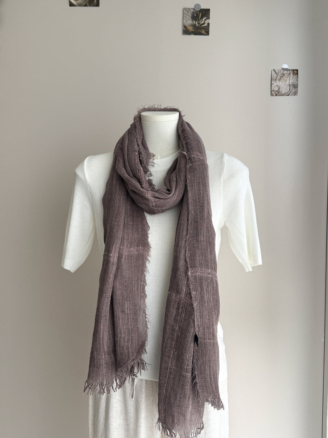 Scarvii - Gauzy Openwork Stripe Fringed Scarf