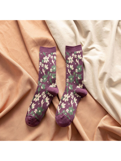 Rufia - Retro Wildflower Pattern Crew Socks