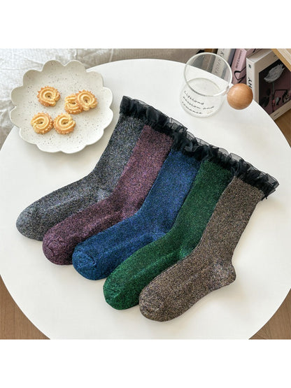Rufia sparkle trim crew socks color assortment on table