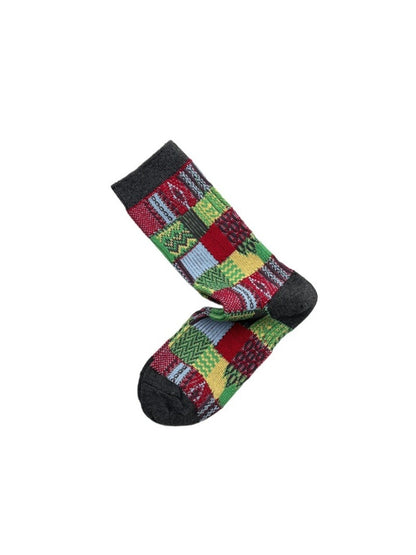Rufia - Retro Plaid Colorblock Crew Socks