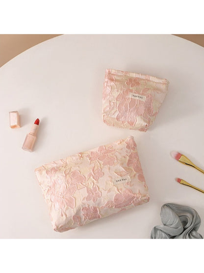 Cosbai - Embossed Floral Storage Pouch Makeup Bag