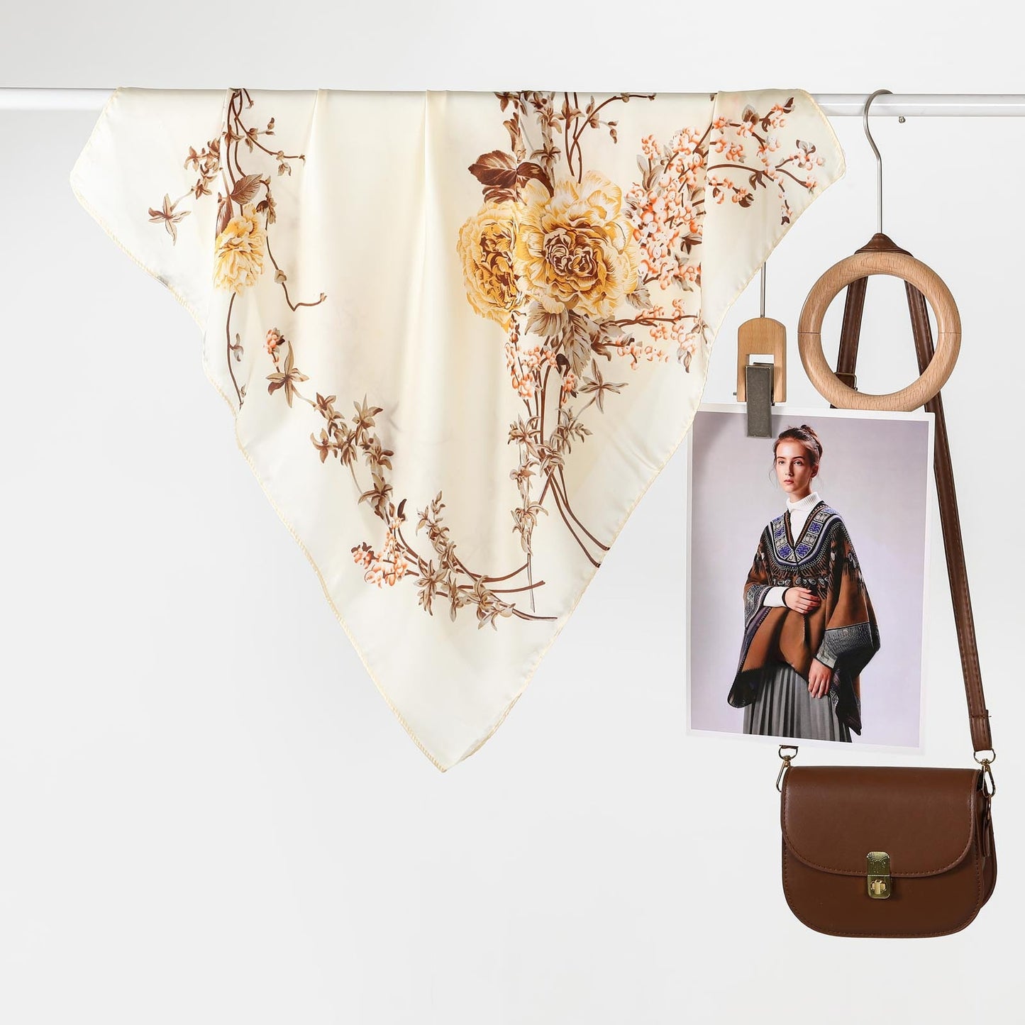 Scarvii - Botanical Rose Branch Square Scarf