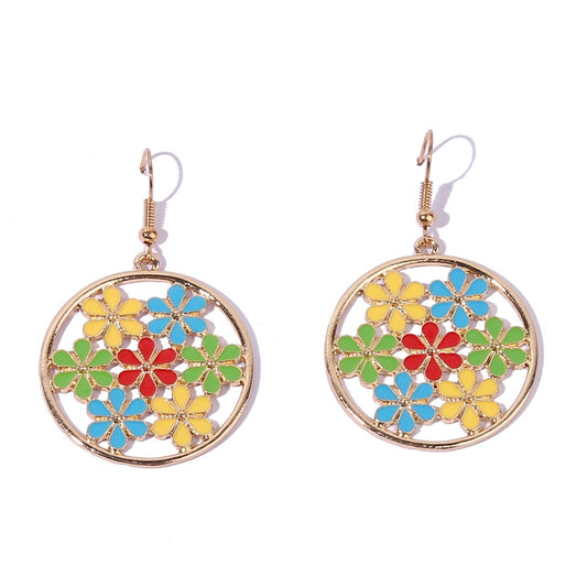 Earwish - Vintage Colorful Floral Cut-Out Hoop Earrings