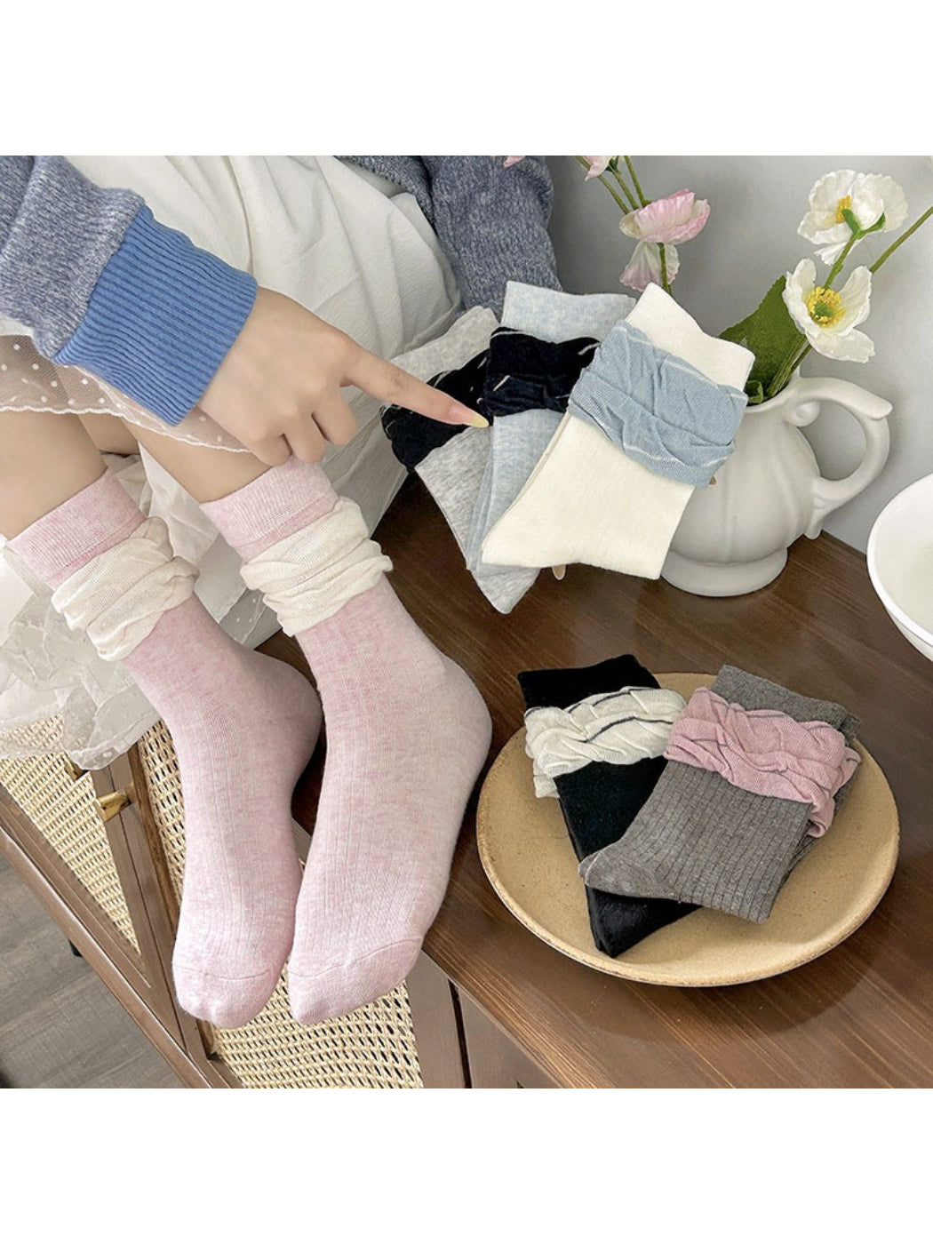 Rufia - Layered Ruffle Cozy Crew Socks