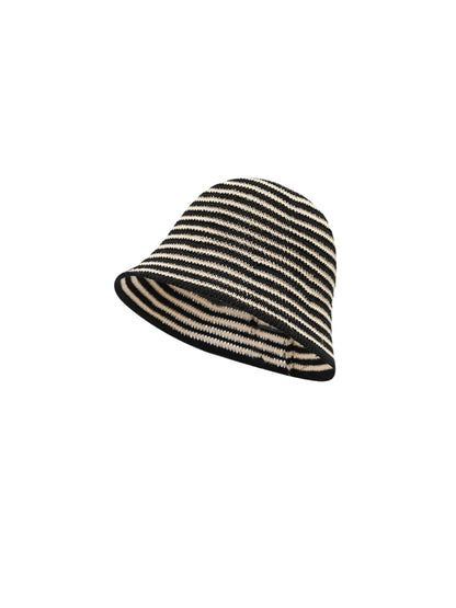 Haila stripe knit bucket hat worn on a mannequin head
