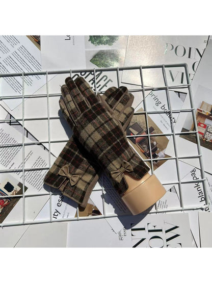 Gloving - Plaid Touchscreen Gloves with Bow
