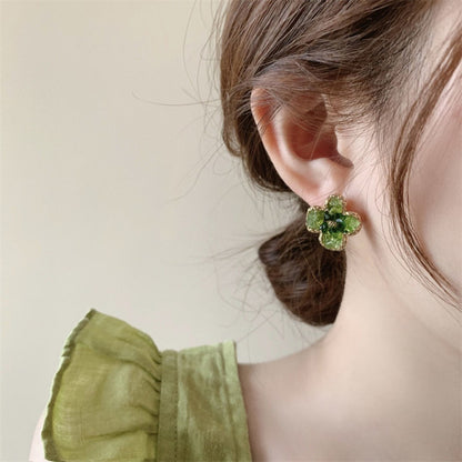 Earwish - Green Sparkling Floral Earrings - Delicate & Chic