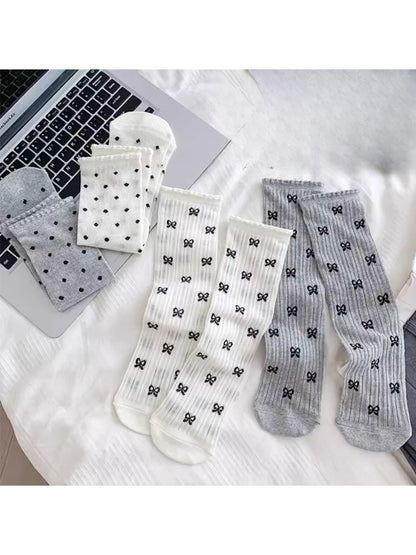 Rufia - Bow Lace Dot Knit Crew Socks product image 1
