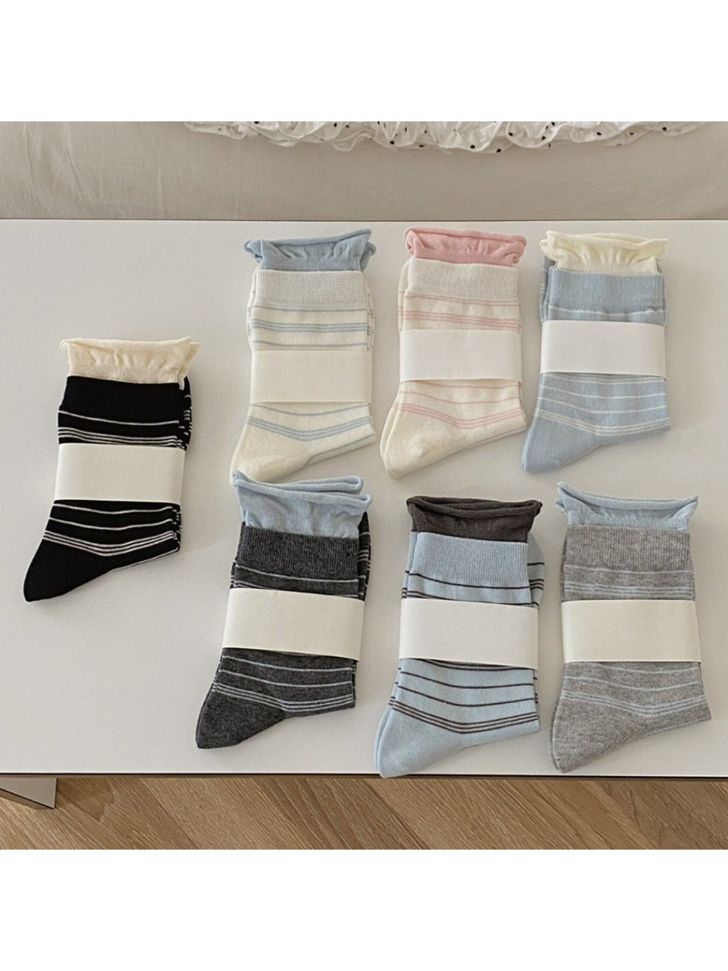 Rufia - Striped Mid-Calf Casual Socks for Women