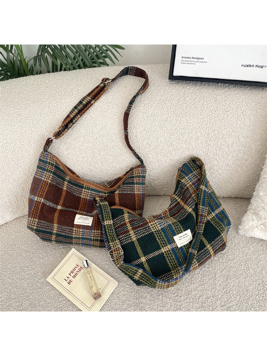 Cosbai - Classic Plaid Underarm Shoulder Bag