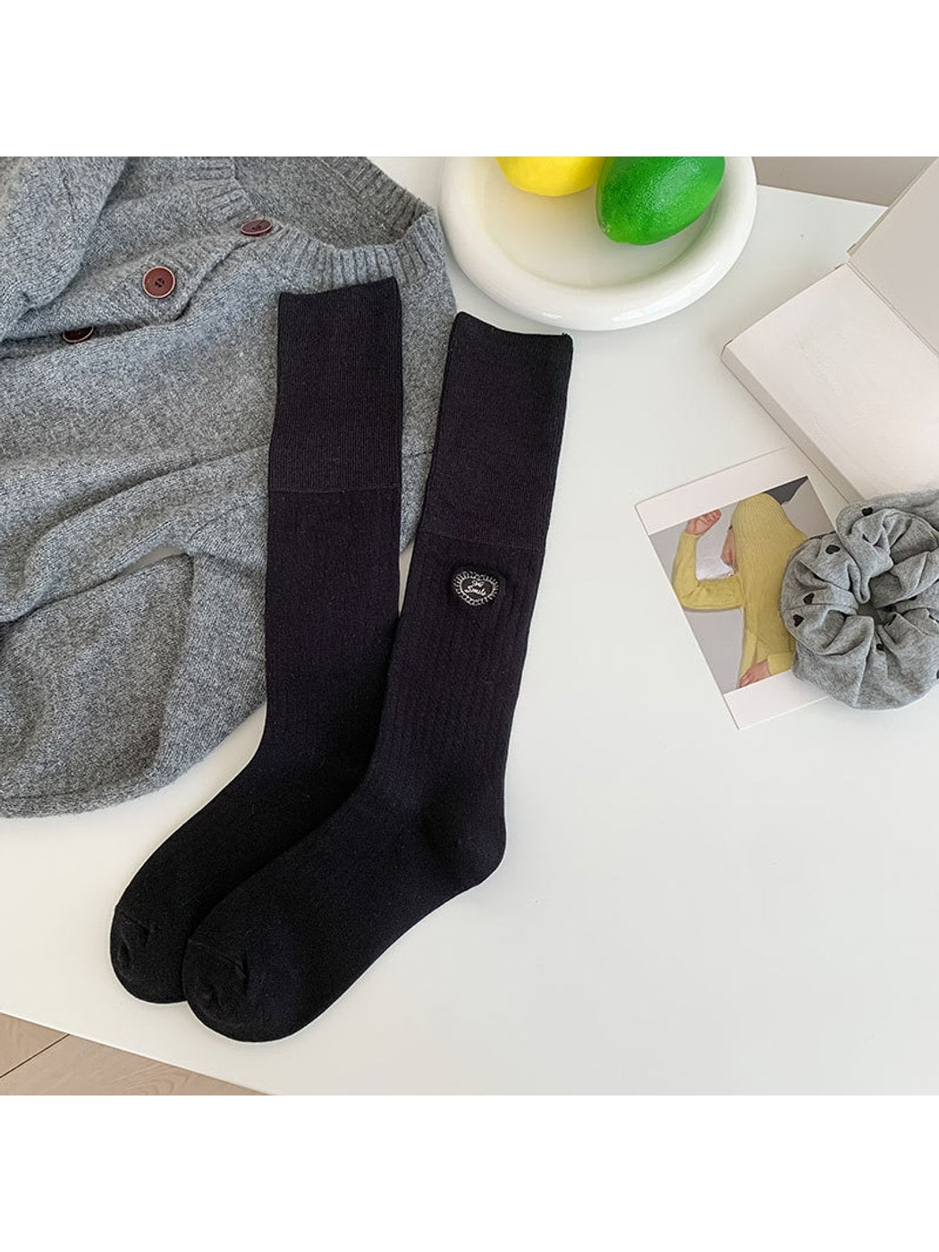 Rufia - Ribbed Heart Detail Casual Mid-Calf Socks