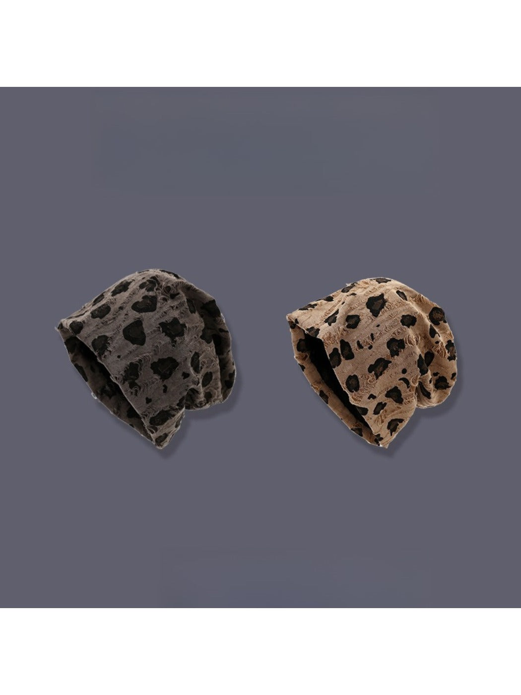 Haila - Vintage Distressed Slouch Beanie with Leopard Print