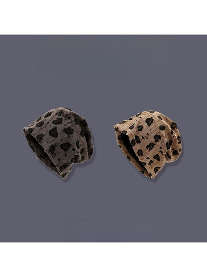 Haila - Vintage Distressed Slouch Beanie with Leopard Print