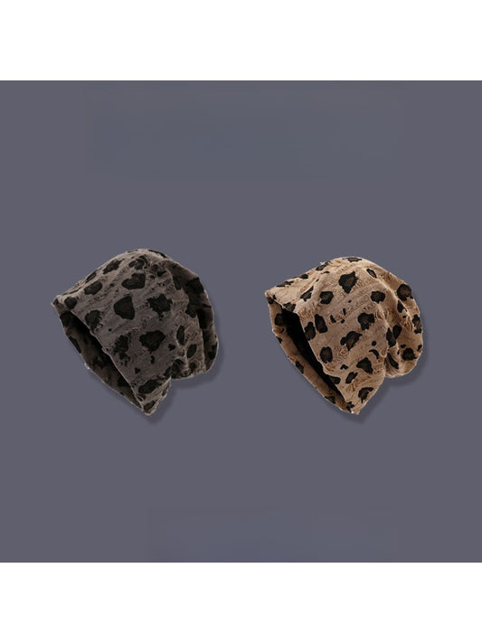 Haila - Vintage Distressed Slouch Beanie with Leopard Print