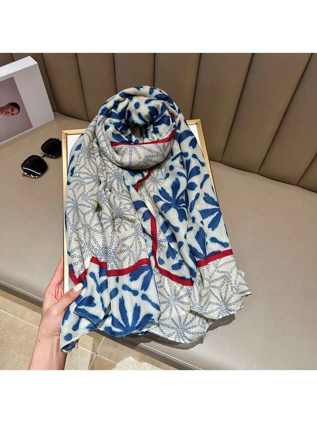 Scarvii - Geometric and Floral Print Lightweight Wrap Scarf