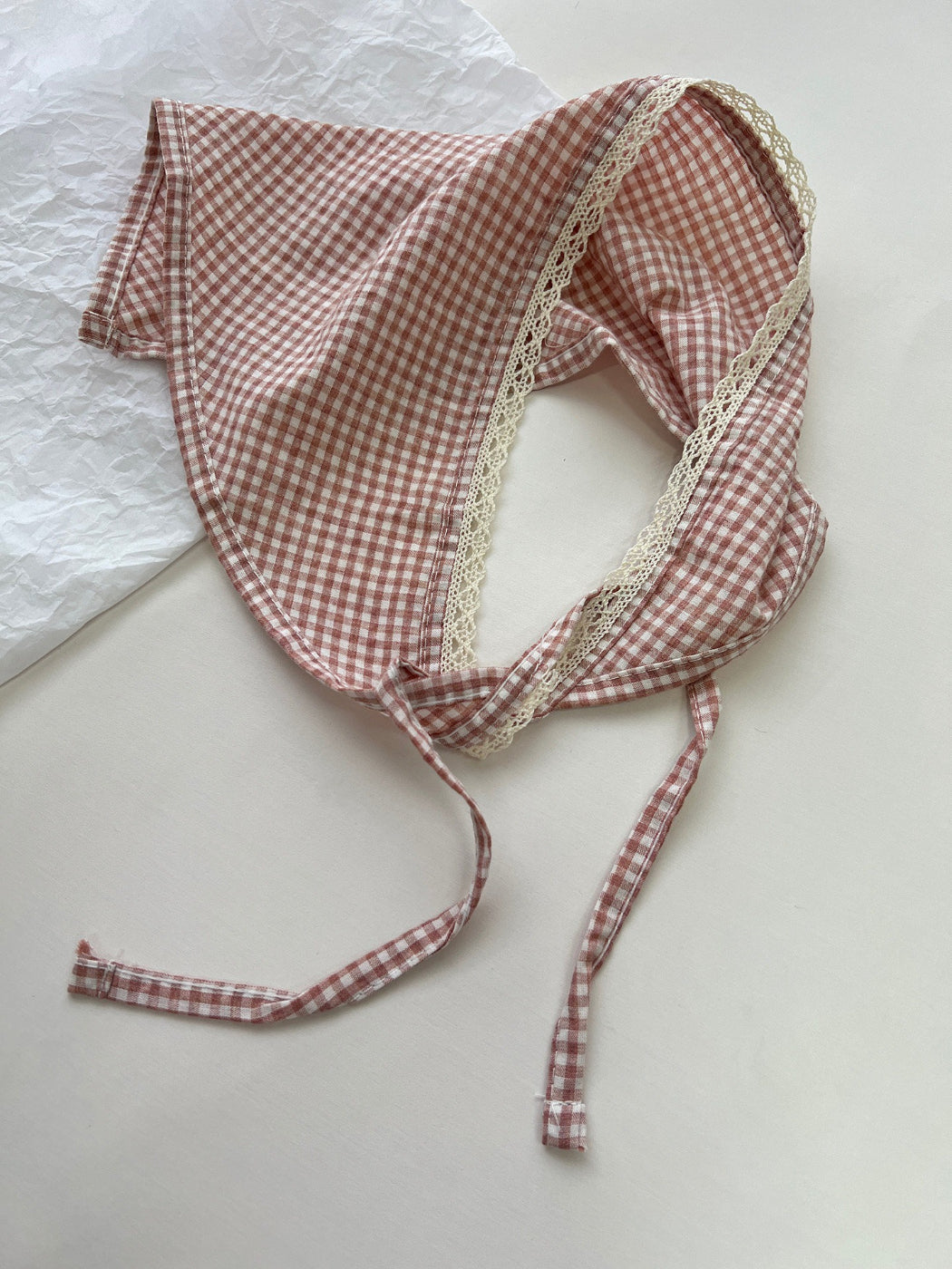 Scarvii - Elegant Lace Trim Gingham Triangle Scarf