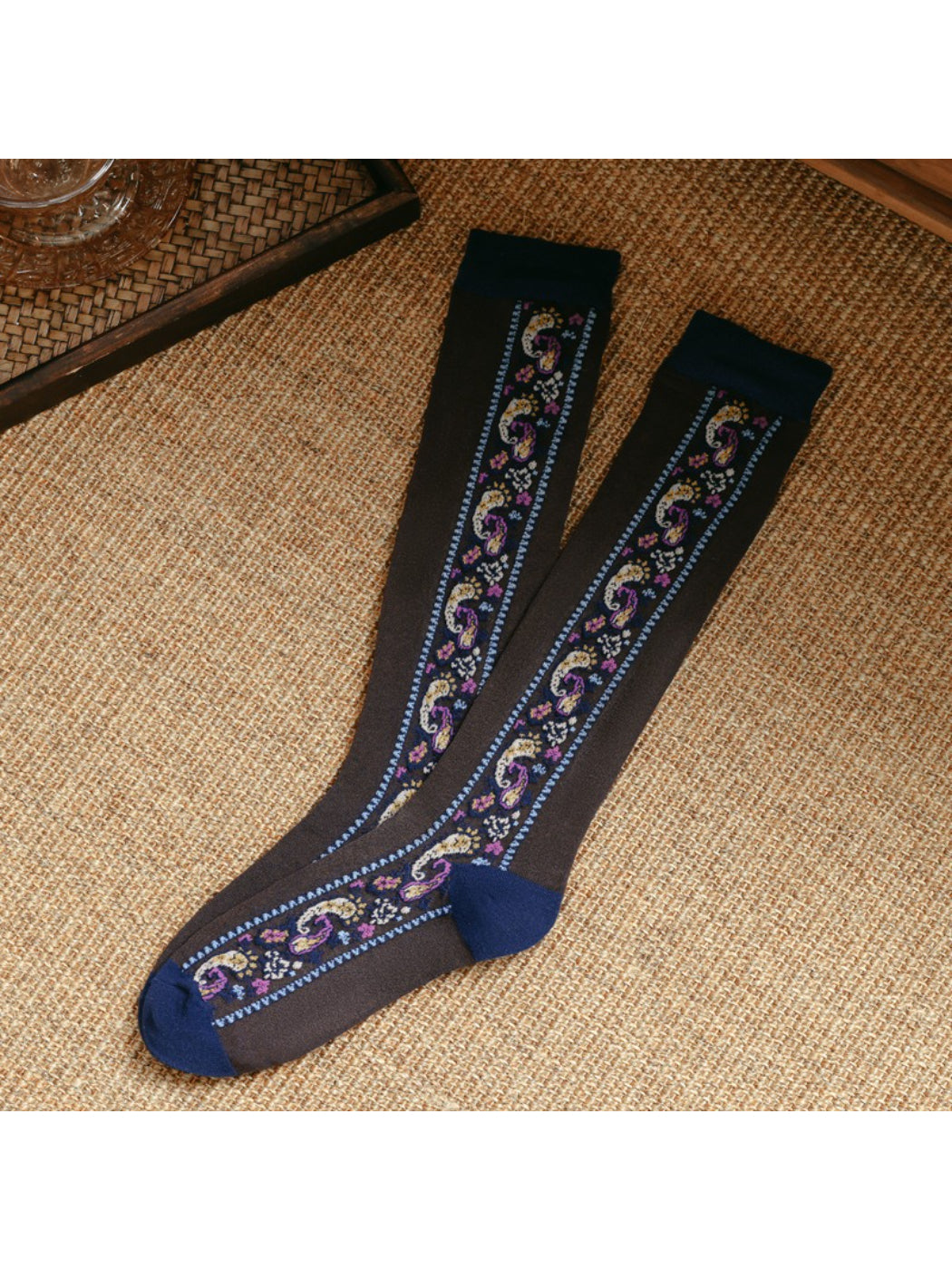 Rufia - Retro Paisley Trim Knee Socks