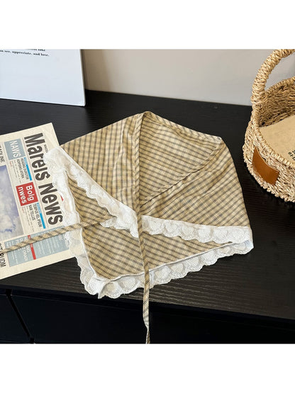 Scarvii - Elegant Plaid Broderie Triangle Bandana
