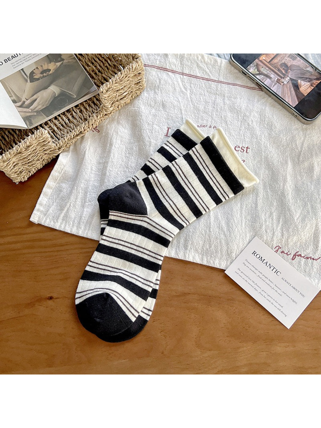 Rufia - Striped Cuff Knit Crew Socks