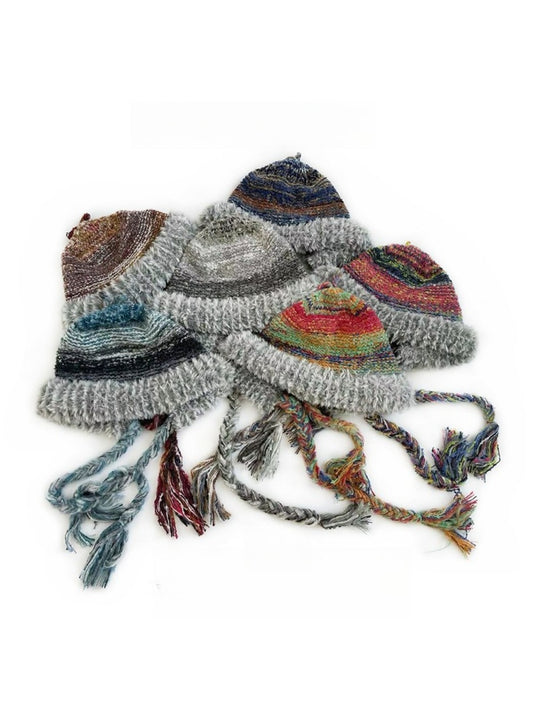 Haila - Rainbow Stripe Knitted Beanie with Earflaps for Women
