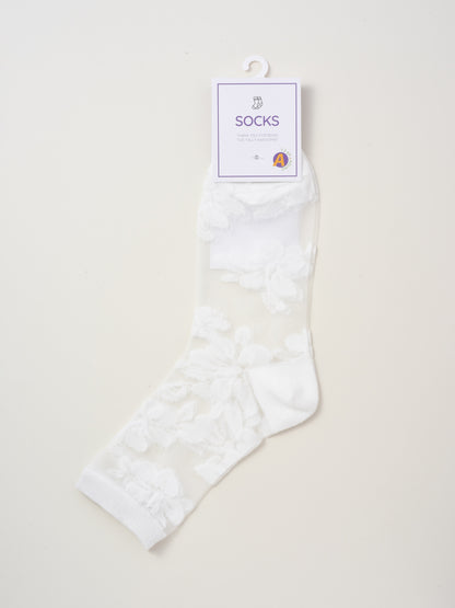 Rufia - Delicate Floral Tulle Crew Sheer Socks