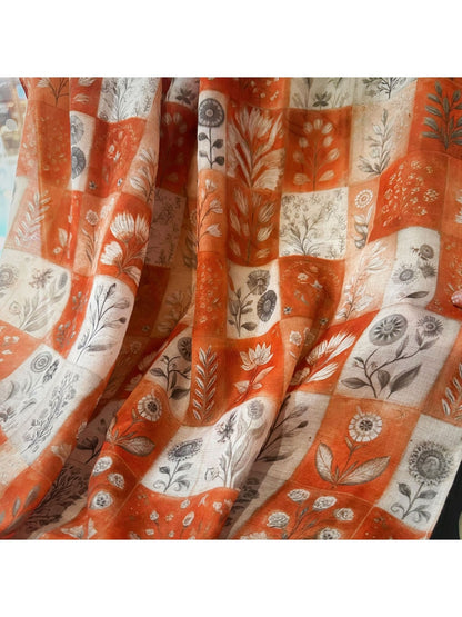 Scarvii - Summer Orange Floral Lace Wrap Scarf