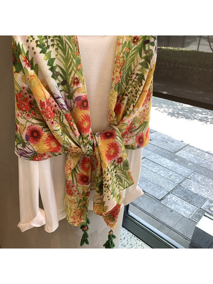 Scarvii - Floral Botanical Print Rectangular Scarf