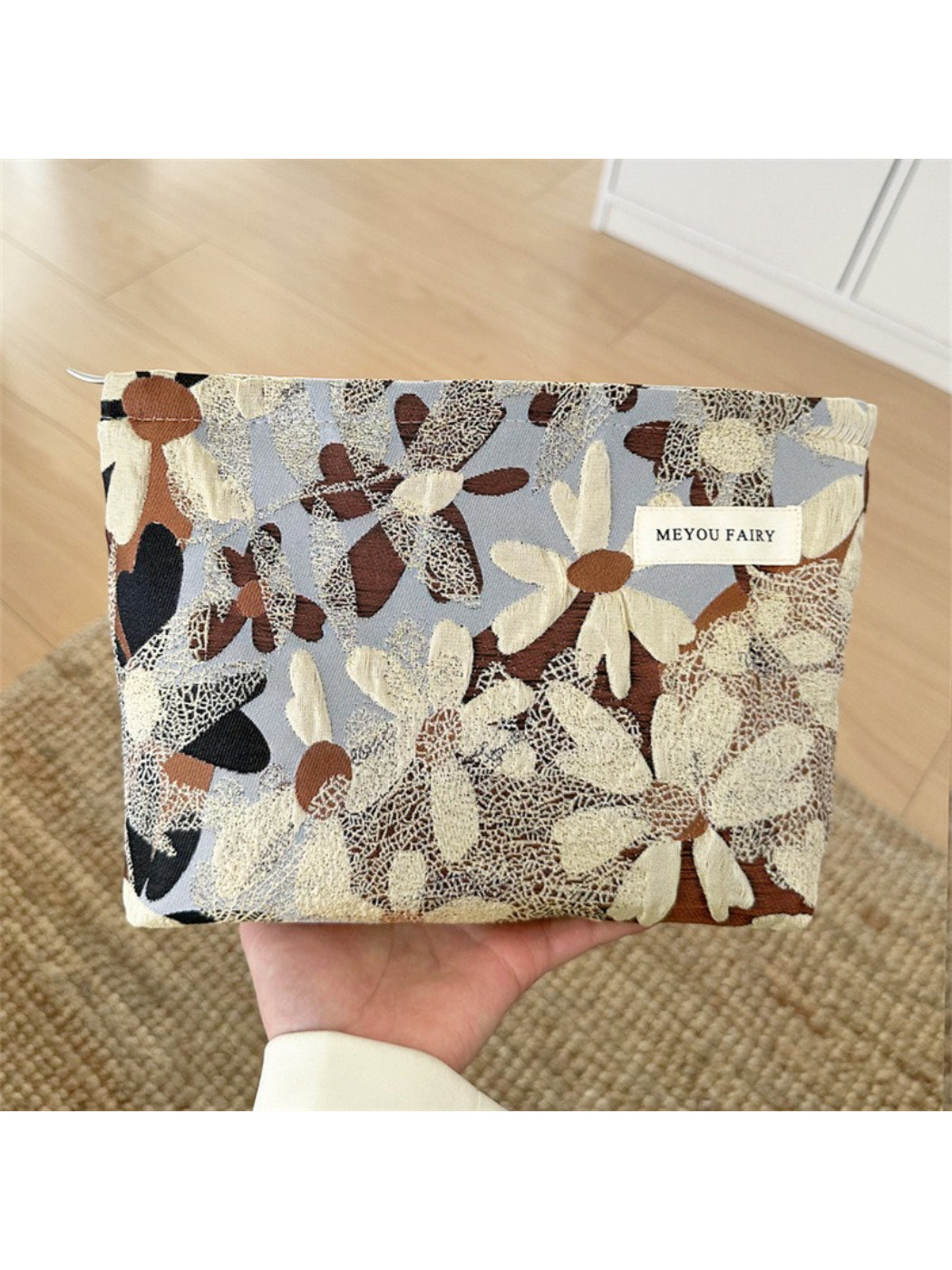 Cosbai warm tone floral makeup bag with gold pull detail