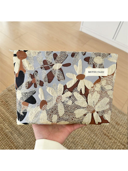 Cosbai warm tone floral makeup bag with gold pull detail